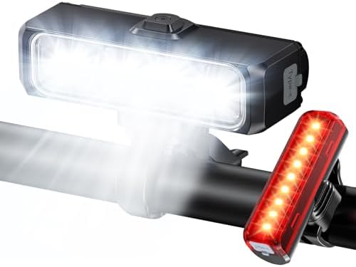 WOCBUY Bike Lights for Night Riding, 1500 Lumen Super Bright & Wide Beam Bicycle Headlight, 4+5 Modes 2600mAh USB Rechargeable Bike Light Set, IP65 Waterproof Light Bar for Ebike MTB Scooter