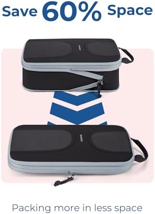 BAGSMART Compression Packing Cubes, 6 Set Packing Cubes for Suitcases, Lightweight Suitcases Organizers Bag Set & Compression Travel Cubes, Travel Essentials Packing Organizers Black