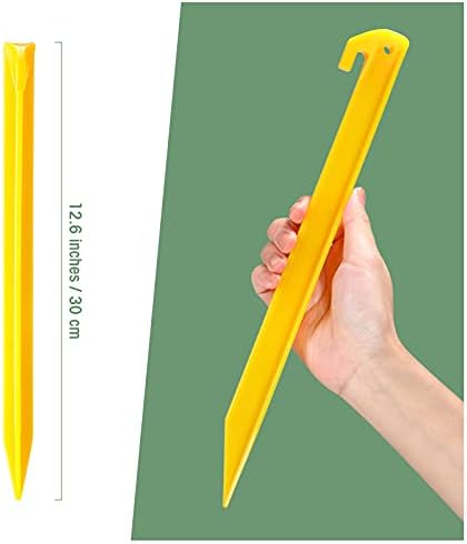 Sumind 24 Pcs Plastic Tent Stakes 12 Inches Yellow Hook Pegs