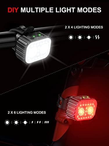 Cuvccn Bike Lights Super Bright, Rechargeable Bicycle Lights Set Multiple Modes, Waterproof Bike Lights for Night Riding/Cycling Safety, Front and Back Bike Reflectors Light, Long Battery Life