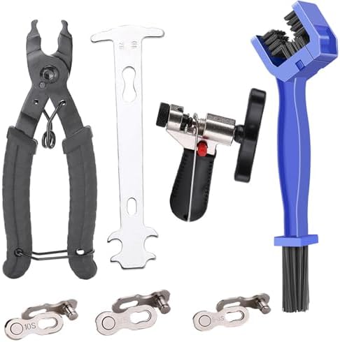 Bike Chain Repair & Maintenance Tools Kits:Bike Link Plier + Chain Breaker Splitter Tool+Chain Checker+3 Pairs Bicycle Missing Links+Chaingang Cleaning Brush,for Repair & Cleaning Maintenance Solution