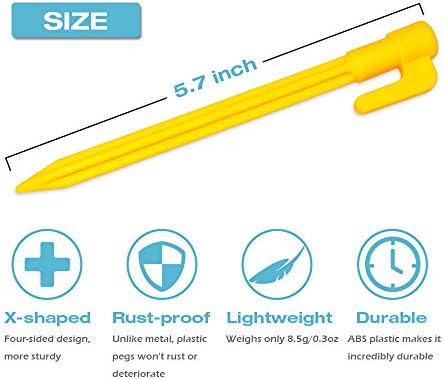 60 Pack Plastic Tent Pegs Garden Landscape Stakes 5.7 Inch for Anchoring Garden Netting, Camping Tents, Rain Tarps and Landscape Fabric Lawn Edging Yellow