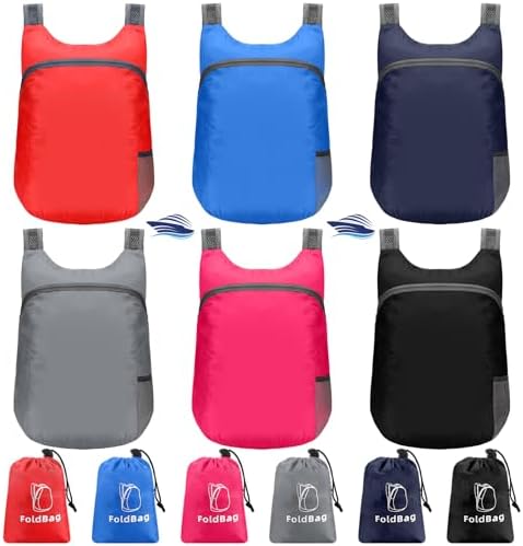 6 Pack Lightweight Foldable Backpack 20L Water Resistant Packable