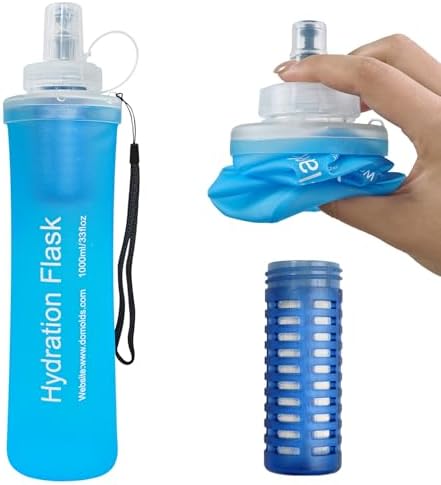 1L Collapsible Water Bottle with Filter for Hiking Backpacking(Blue)