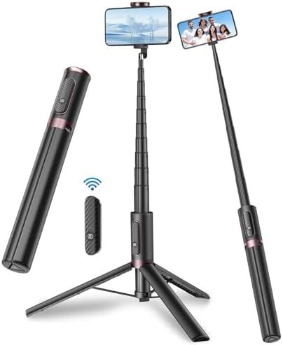TONEOF 67" Cell Phone Selfie Stick Tripod,Smartphone Stand All-in-1 with Integrated Wireless Remote,Portable,Lightweight,Extendable for iPhone/Android(Black)