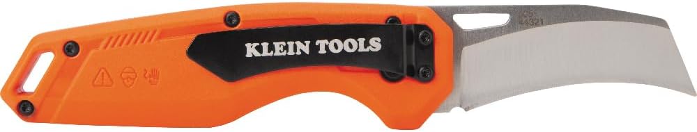 Klein Tools 44321 Folding Utility Pocket Knife, Compact EDC with Hawkbill Knife Blade, Button Lock, Pocket Clip, and Tether Hole