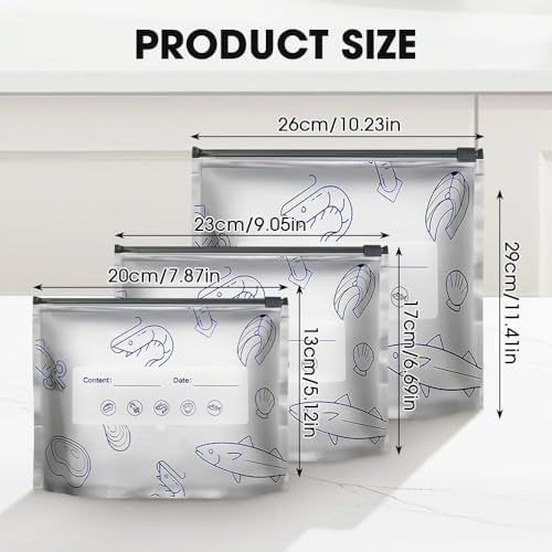 Reusable Aluminum Foil Sealable Storage Bags,Seafood Meat Self-sealing Freezer Bags,Aluminum foil sealable bags with labels and zippersmade,suitable for kitchen food storage and freezable(20pcs,Large)