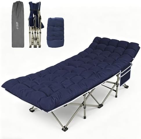 YELLOW JACKET Camping Cot,Folding Camping Cot Bed for Adults Upgraded 32" Wide Sleeping 1200D Double Layer Oxford Portable Folding Outdoor Cots for Camping Home Office Nap Beach Travel