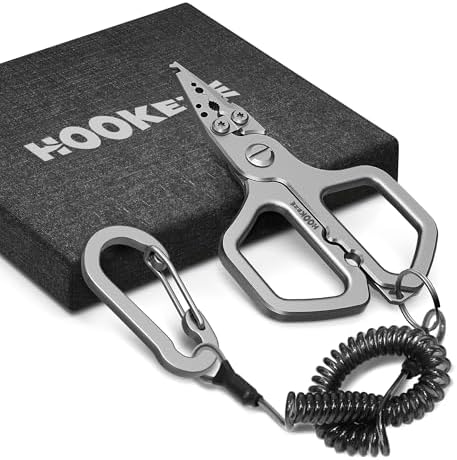 HOOK-EZE 17-4 Fishing Pliers, Saltwater Resistant Fishing Scissors,Tungsten Cutters, Knot Tying Tool with Lanyard, Split Ring Hook Remover, Gifts for Men