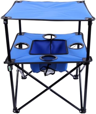 Portable Folding Camping Table With Cup Holders, 2-Tier Outdoor Table