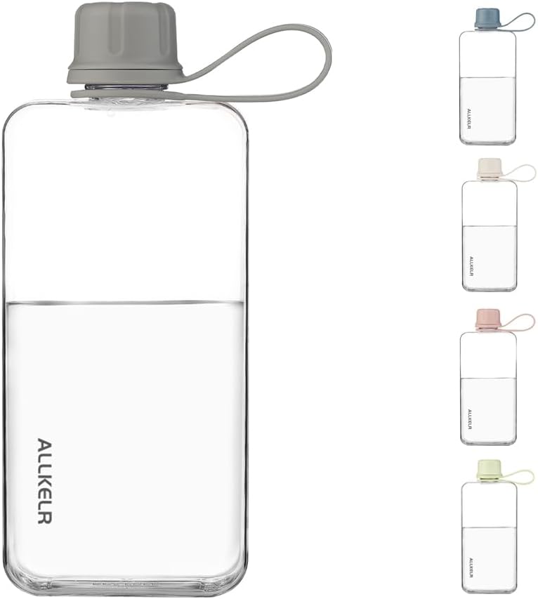 Portable Flat Water Bottle, 13.5 oz, Gray