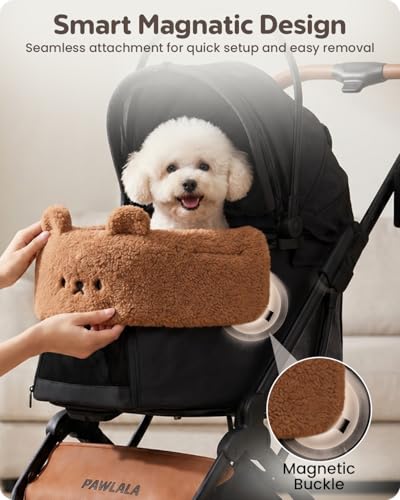Pet Stroller Comforter Set – Ultra-Soft Cushion, Pillow & Edge Cover – Machine Washable, Protective & Cozy Liner for Dogs & Cats – Easy Install (Teddy Brown, Stroller Not Included)