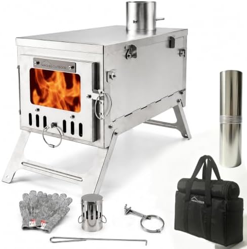 DANCHEL OUTDOOR T6 Ultralight Titanium Wood Stove with 7.2ft Chimney Pipe