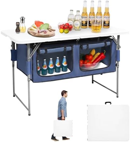 Camp Field 4ft Foldable Camping Table with Storage, Adjustable Height