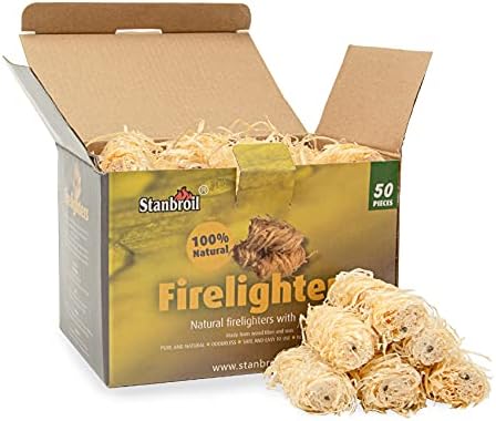 Stanbroil 50 pcs Natural Charcoal Fire Starters Super Fast Lighting
