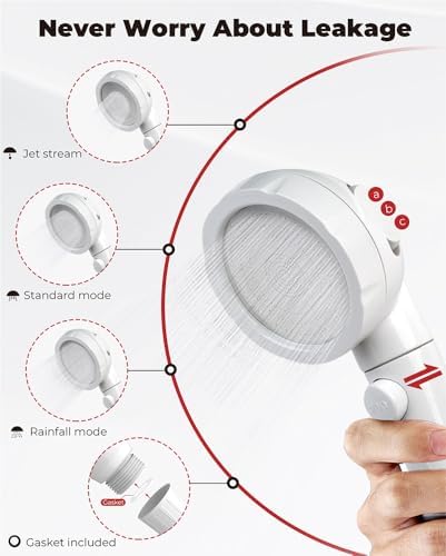 CAMPLUX Hand Held Showerhead with 11.48 FT Hose, 3-Setting Portable Spray Shower Head, High Pressure Shower Head with ON/Off Switch