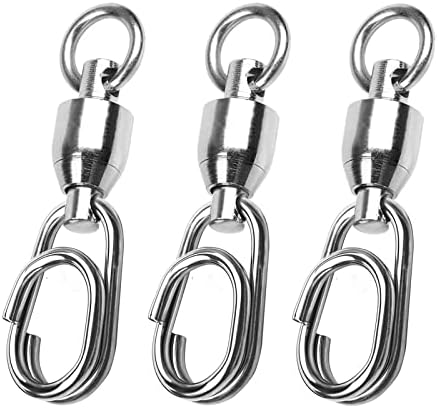 Atibin High Strength Fishing Swivel Steel Stainless Connector Swivel Snaps Saltwater Ball Bearing Split Rings Freshwater White Nickel 30lbs-156lbs
