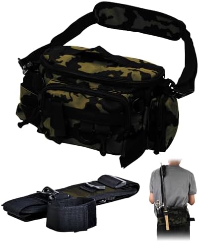 Fishing Waist Bag with Adjustable Belt/Shoulder Strap, Waterproof Tackle Storage Bag, Fishing Fanny Pack for Men, Shoulder Bag, Lures Organizer Pouch, Travel Pack for Running Hiking Outdoor