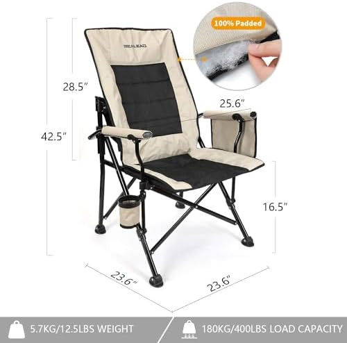 REALEAD Camping Chairs for Adults with Adjustable Backrest & Lumbar Support