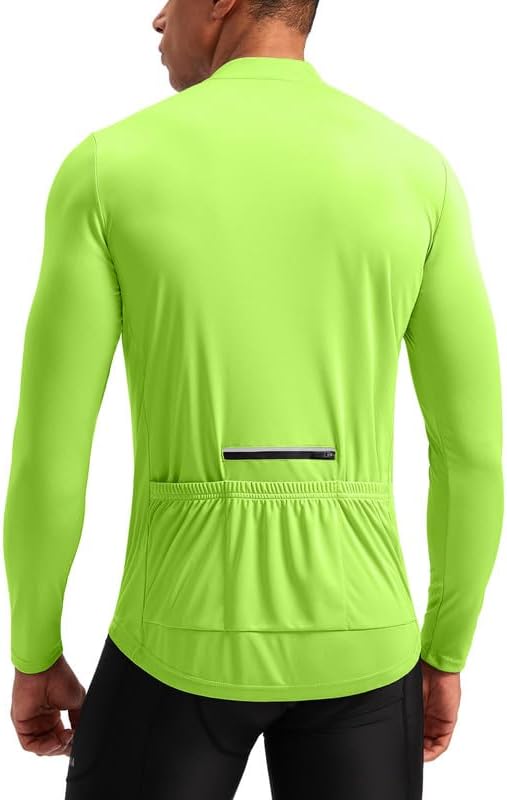 Bikewa Men's Cycling Jersey with 3+1 Rear Zipper Pockets Long Sleeve Moisture Wicking UPF 50+ Half Zip Riding Bike Shirts