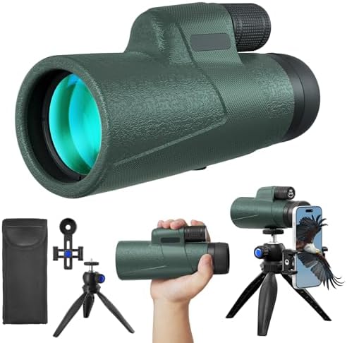 12x50 HD Monocular for Adults High Powered with BAK4 Prism & FMC Lens,Lightweight with Smartphone Adapter, High Powered Monocular with Clear Low Light Vision for Star Watching, Bird Watching, Hiking