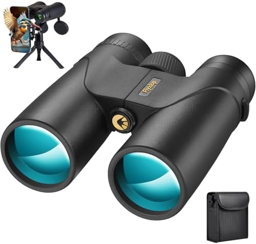 12x42 HD Binoculars for Adults - Upgraded BAK4 Prism and FMC Lens, Phone Adapter + Tripod for Bird Watching, Cruise Ships, Concerts, Hunting, Hiking, Wildlife Observation