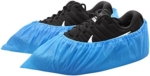 Hitituto Shoe Covers Disposable Non-slip for Indoors -100 Pieces (50 Pairs) Waterproof Premium CPE Booties Shoes Protectors Coverings, fits up to size 11 US Men and 13 US Women, Blue, Large