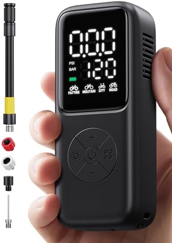 GPUTEK Mini Electric Bike Pump,120 PSI Bike Pump Portable with Guage