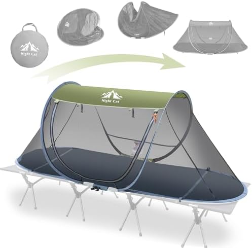 Night Cat Pop-up Mosquito Tent: 1 Person Camping Tent with Bug Screen Net Adults Fits for Camping Cot (Excluded)