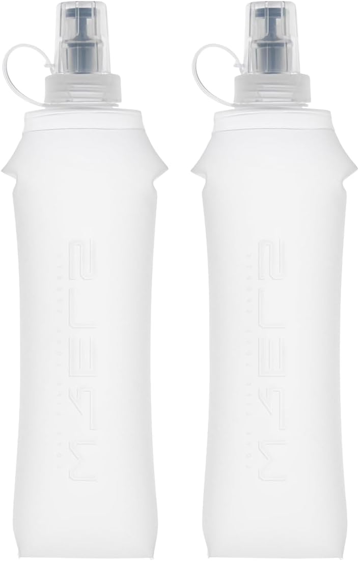WRELS TPU Collapsible Soft Flask,Lightweight PBA Free Folding Running Water Bottles,Leakproof Durable Hydration Flask for Outdoors (500ml/16.9oz-2 Packs-White)