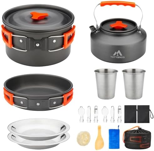 THTYBROS 17pcs Camping Cookware Mess Kit,for Camping,Backpacking,Picnic