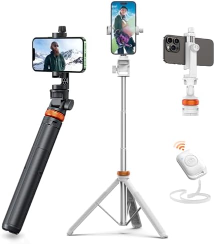 EUCOS 62" Two Sets Phone Tripod, Selfie Stick Tripod with Remote & Lightweight Design, Compatible with Action Camera & Smartphones (2.2" to 3.6")