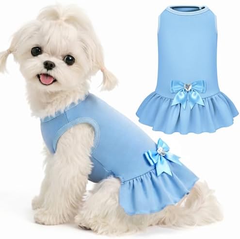 WOYYHO Small Dog Dress with Bowknot, Cute Sleeveless Puppy Princess Dress
