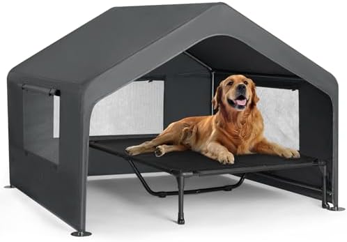 Veehoo Extra Large Dog House Outdoor Includes Elevated Dog Bed-Weatherproof