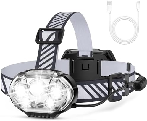 MIOISY Rechargeable Headlamp, Ultra-Bright 5 LED Head Lamp Red White Light