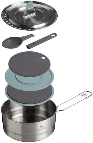 Stanley Wildfare Core Saucepan Cookset | 6-Pc Stainless Steel Cookware | 2qt Saucepan w/Lid, Cutting Board, Trivet & Spoons | Induction Cookware | Camping Essentials