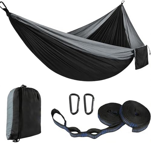 Camping Hammock, Portable Hammocks with Tree Straps & Attached Carry Bag, Camping Essentials Gear, Perfect for Outside Indoor Hiking Beach Backpack Travel