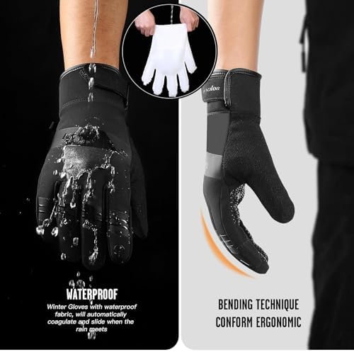 100% Waterproof Winter Gloves for Men Women Windproof Thermal with Touchscreen Finger, Anti-Slip Palm, Warm Hands for Cold Weather Running, Cycling, Driving, Hiking, Snow, Ski, Golf
