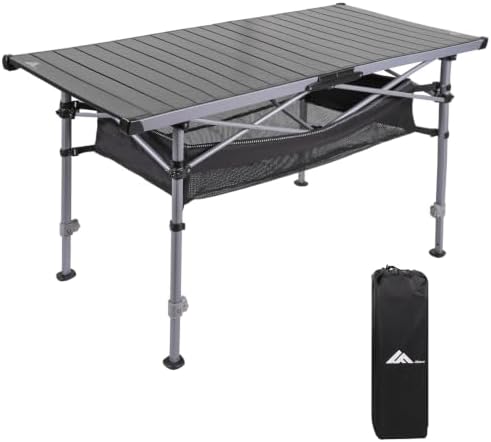 Ablazer Adjustable Aluminum Camping Table, 48.8-Inch Roll-Top
