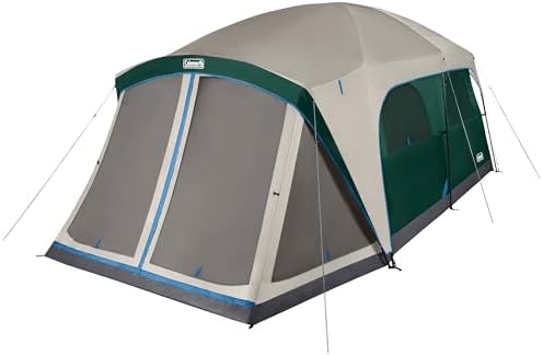 Coleman Skylodge Camping Tent with Rainfly & Screened Porch, XL Weatherproof Family Tent Fits 4 Queen-Sized Airbeds, Color-Coded Poles & Sleeves, Made of PFAS-Free Materials