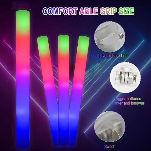 202pcs Glow Sticks Bulk,Led Foam Sticks 3 Flashing Modes light up foam sticks Glow in The Dark Party Supplies glow sticks for Wedding Christmas , Birthday ,Concerts, DJ