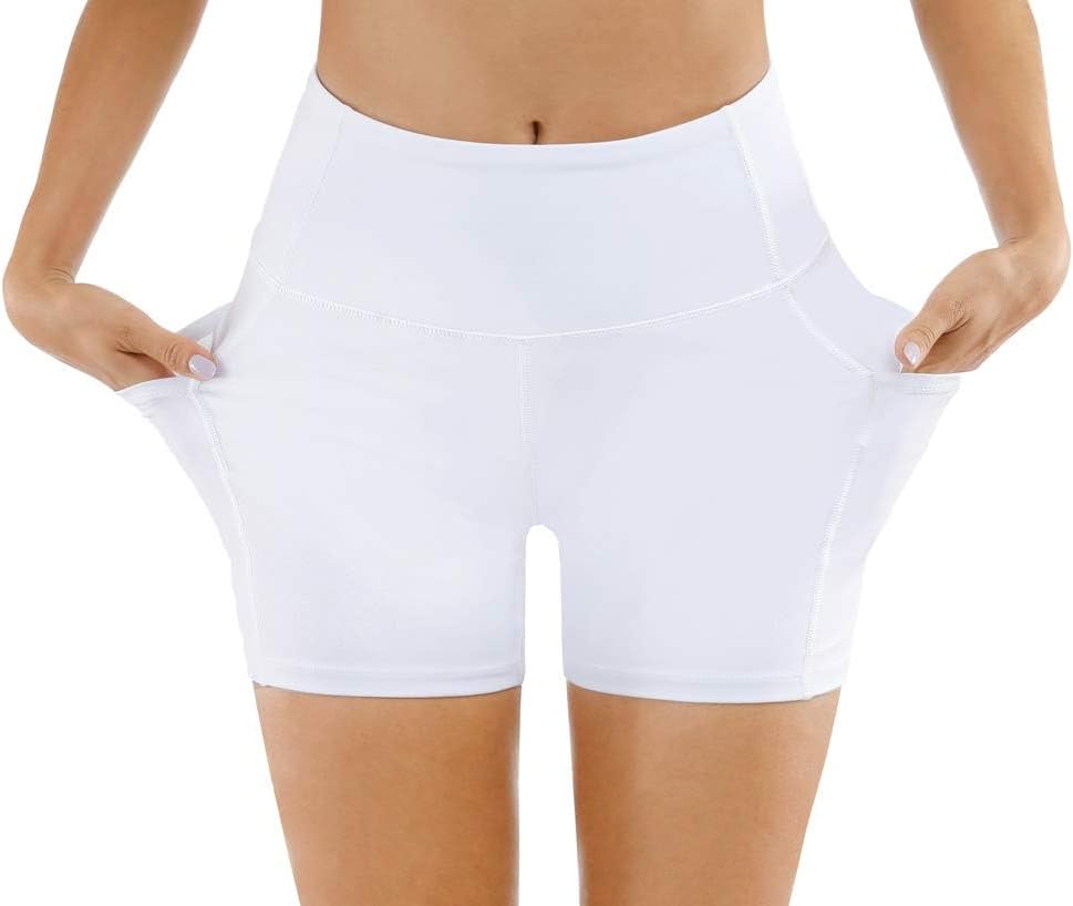 THE GYM PEOPLE High Waist Yoga Shorts for Women's Tummy Control Fitness Athletic Workout Running Shorts with Deep Pockets