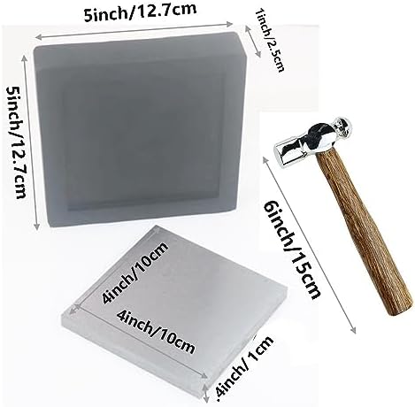 Steel Bench Block Flat Anvil Jewelers Tool with Rubber Block and Stamping Hammer for Jewelry Repairing, Metal Stamping