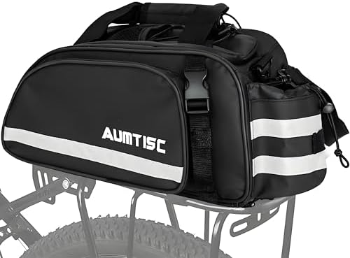 AUMTISC Rear Rack Bag, 14L Waterproof Bike Bags for Bicycles Rear Rack, Ebike Trunk Panniers Bag with Rain Cover, Cycling Seat Cargo Rack Bag with Reflective Strip for Commuter Travel Outdoor