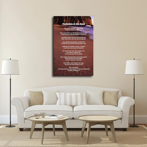 Footprints in The Sand Poem Wall Art Poster Decorative Painting Print Modern Home Bedroom Living Room Decoration Canvas Wall Art Aesthetic (16×24inch Unframed)