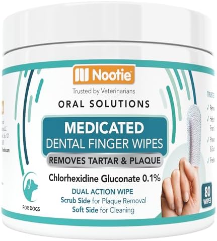 Nootie Medicated Dental Finger Wipes for Dogs, Cleans Teeth and Freshens Breath Dog Dental Care - Prevents Plaque and Tartar Dog Oral Care, 80 Wipes