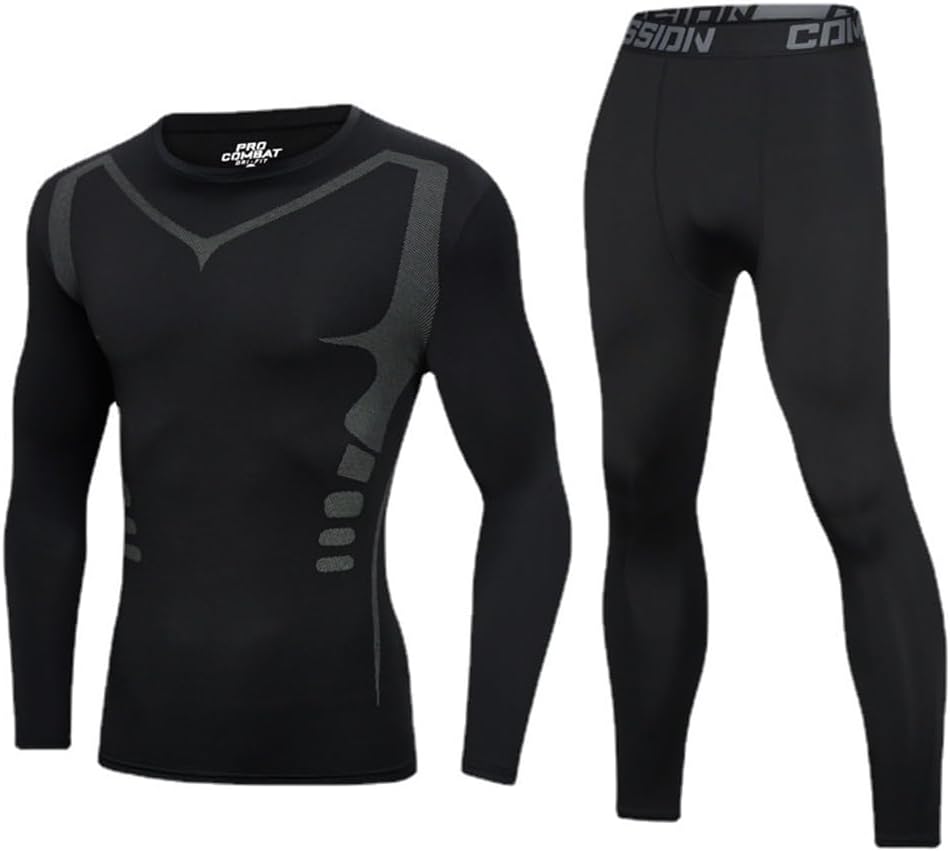 Men's fitness suit quick drying printed leggings long sleeved high stretch training pants sports two-piece set
