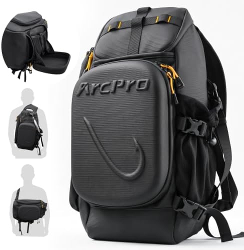 Fishing Sling Pack, EVA Hardshell with Foldable Workstation, Water-Resistant Convertible Front/Back Tackle Bag for 2×3600 Trays, Saltwater Freshwater Crossbody