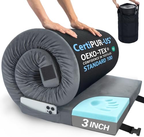 3 Inch Memory Foam Camping Mattress Pad with Storage Bag, Portable Roll Up Sleeping Pad for Car Camping, Waterproof Sleeping Mat with Removable Cover for Camping Cot Tent Truck Travel and Guest Use