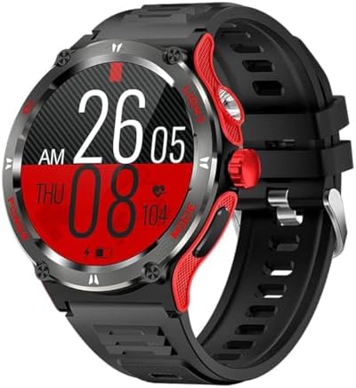 KT76 Outdoor Sport Smart Watch 1.53-inch HD Touch Screen 3ATM Waterproof Multifunction Smartwatch Ultra Powerful Flashlight Compass Heart & Health Monitoring Voice Assistant (Red)